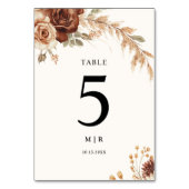 Boho Rusty Terracotta Floral Wedding Tischnummer (Rückseite)