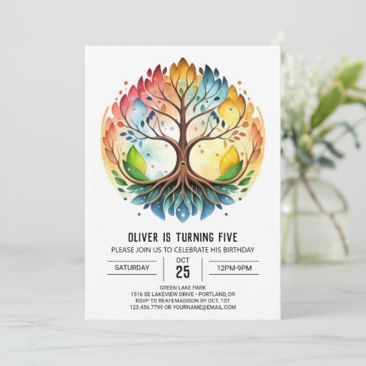 Boho Sacred Tree Birthday Einladung (Stehend Vorderseite)
