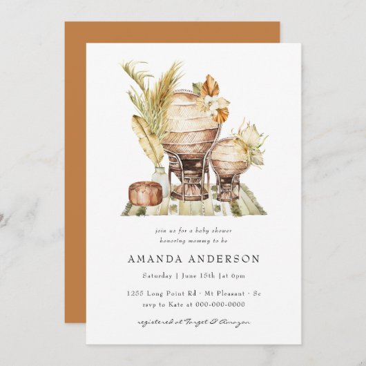 Boho Safari African Gender Neutral Boy Baby Dusche Einladung (Vorne/Hinten)