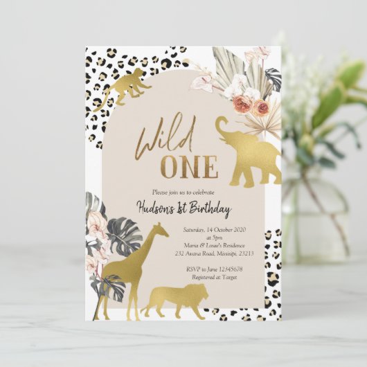 Boho Safari Animal Wild - Einladung eines Geburtst (Stehend Vorderseite)