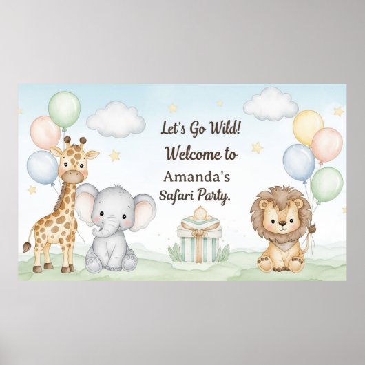 Boho Safari Animals 1st Birthday Paper Poster (Vorne)