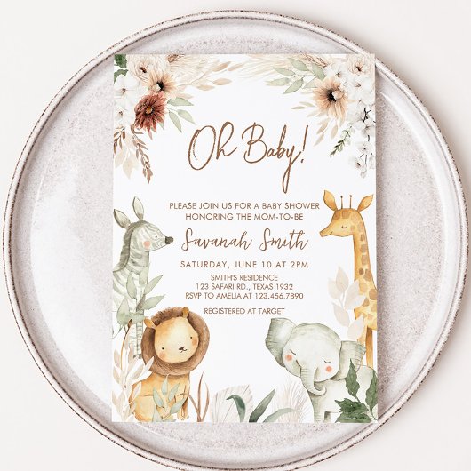 Boho Safari Animals Baby Shower Einladung