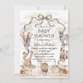 Boho Safari Animals Beige Neutral Baby Shower Einladung (Vorderseite)