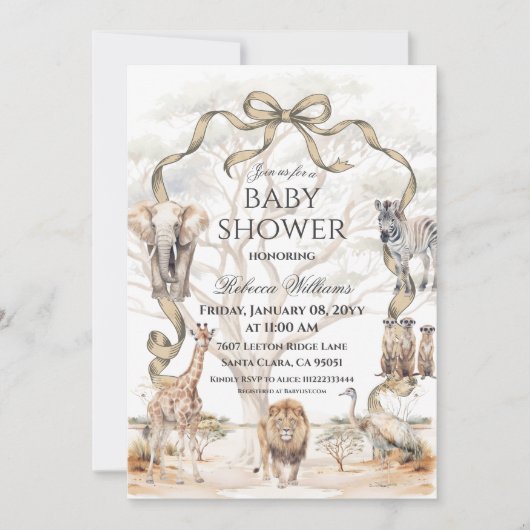 Boho Safari Animals Beige Neutral Baby Shower Einladung (Vorderseite)