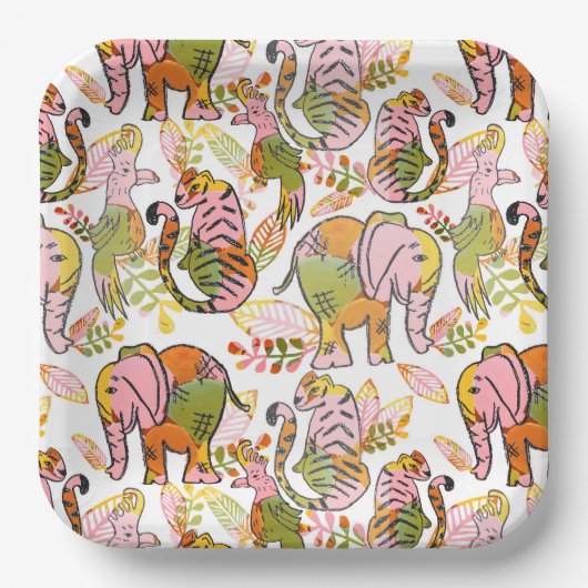 Boho Safari Animals Jungle Verlasse Tween Birthday Pappteller (Vorderseite)