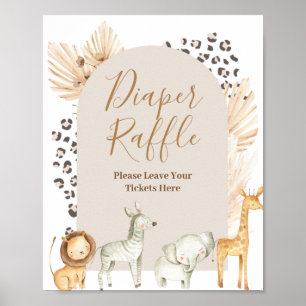 Boho Safari Animals Wasserfarben Windeln Raffle Poster