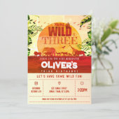 Boho Safari Animals Young Wild & Three Birthday Einladung (Stehend Vorderseite)