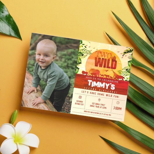 Boho Safari Animals Zwei Wildtiere Foto 2. Geburts Einladung