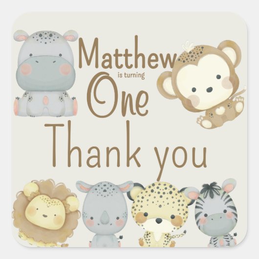 Boho Safari Birthday Square Sticker (Vorderseite)