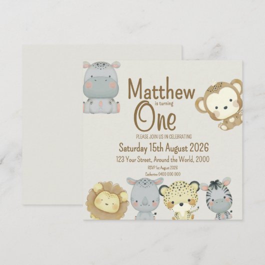 Boho Safari Einladung zum Geburtstag (Vorne/Hinten)