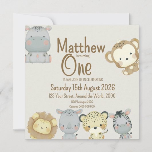 Boho Safari Einladung zum Geburtstag (Vorderseite)