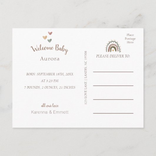 Boho Safari Foto Geburtsankündigung Postkarte (Rückseite)