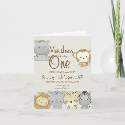 Boho Safari Geburtstag geklappte Einladung (Vorderseite)