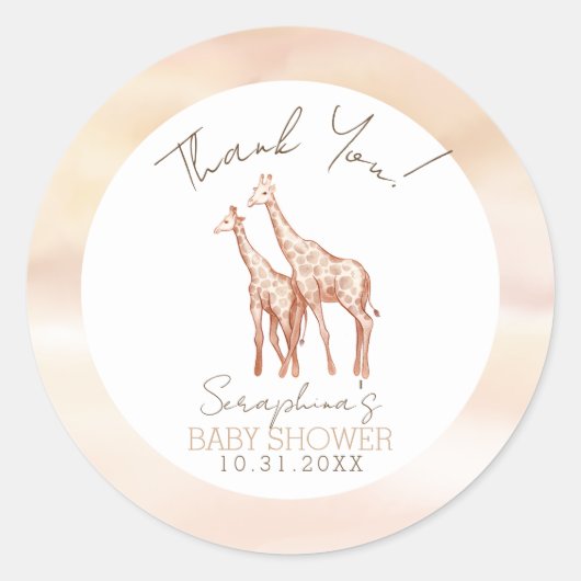 Boho Safari Giraffe Babydusche Runder Aufkleber (Vorderseite)