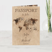 Boho Safari Leopard Wedding Passport World Map Einladung (Vorderseite)