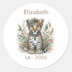 Boho-Safari-Leoparden-Baby-Party-Geschenk Runder Aufkleber