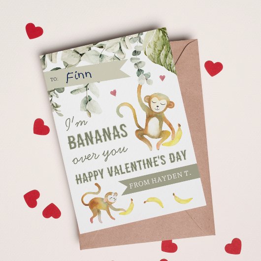 Boho Safari Monkey Classroom Valentinstag Card Einladung