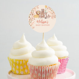 Boho Safari Rosa Pampas Grass Cupcake Topper Runder Aufkleber