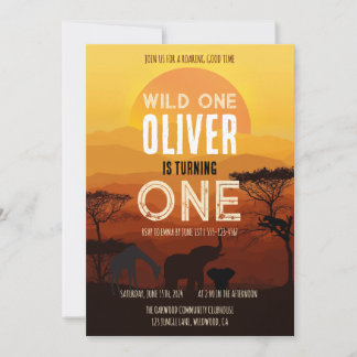 Boho Safari Sunset Wild One Birthday Einladung