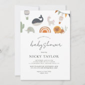 Boho Safari Süße Tier Rainbow Baby Dusche Einladung (Vorderseite)