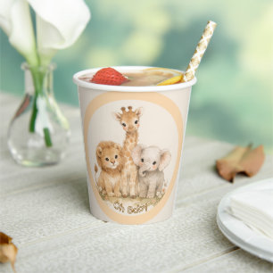 Boho-Safari-Tier-Erden-Töne-Neutrales-Süßes-Baby-B Pappbecher
