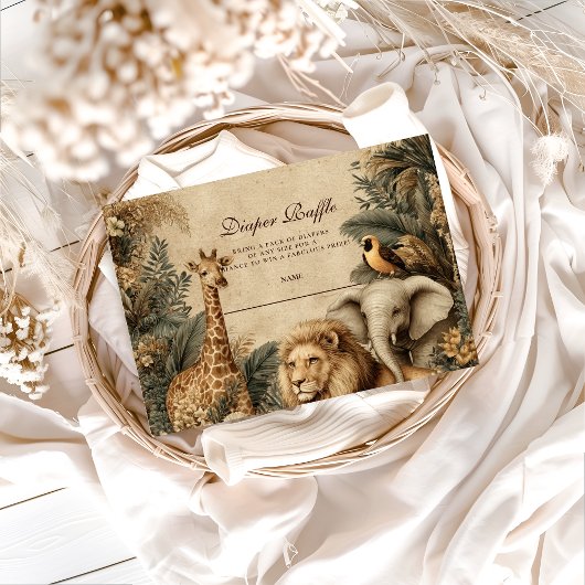 Boho-Safari-Tiere Baby Shower Windel-Raffle Begleitkarte