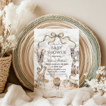 Boho-Safari-Tiere Beige Neutrale Babyparty-Einladu