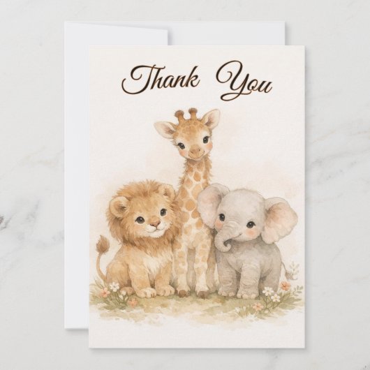 Boho-Safari-Tiere Löwe Giraffe Elefant Neutral Einladung (Vorderseite)