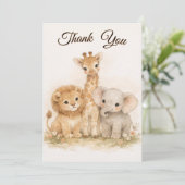 Boho-Safari-Tiere Löwe Giraffe Elefant Neutral Einladung (Stehend Vorderseite)