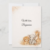Boho-Safari-Tiere Löwe Giraffe Elefant Neutral Einladung (Rückseite)