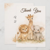 Boho-Safari-Tiere Löwe Giraffe Elefant Neutral Einladung (Vorne/Hinten)