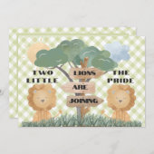 Boho Safari Twin Baby Lion Cubs Babydusche Einladung (Vorne/Hinten)