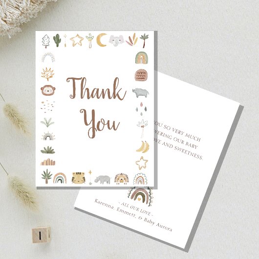 Boho Safari Watercolor Babydusche Dankeskarte