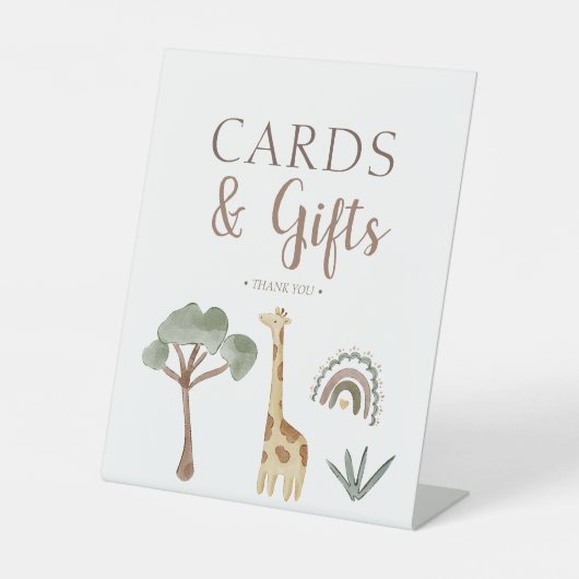 Boho Safari Watercolor Kinderduschkarten & Geschen Sockelschild (Vorderseite)