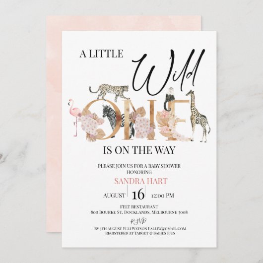 Boho Safari Wild One Baby Girl Baby Shower Einladung (Vorne/Hinten)