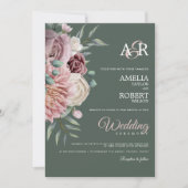 Boho Sage Dusty Rose Hochzeit Wasserfarben Einladung (Vorderseite)