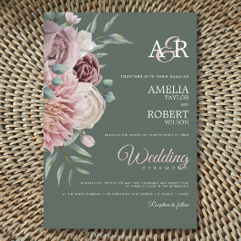 Boho Sage Dusty Rose Hochzeit Wasserfarben Einladung