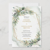 Boho sage eucalyptus verlasst Glitzer Hochzeit Einladung (Vorderseite)