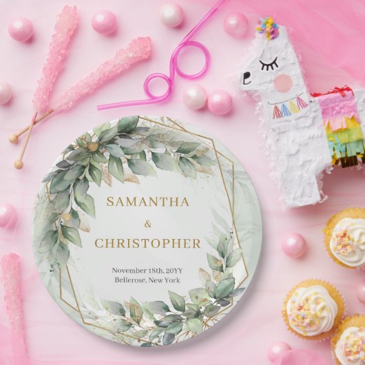 Boho sage eucalyptus verlasst Glitzer Hochzeit Pappteller (Party)