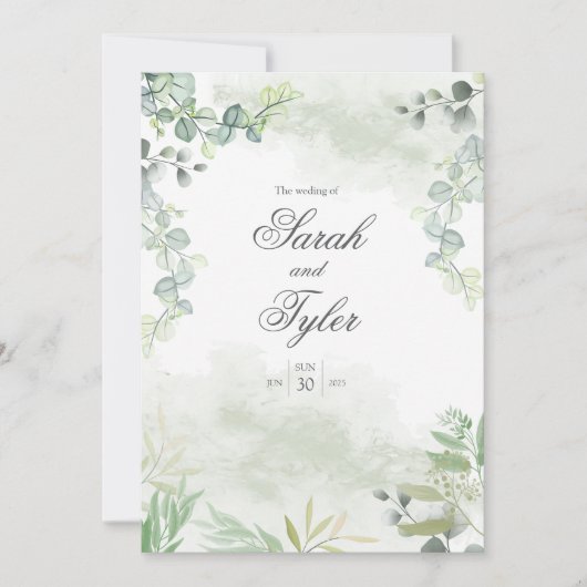 Boho Sage Floral Elegante Hochzeit Einladung (Vorderseite)