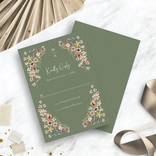 Boho Sage floral RSVP-Karte RSVP Karte