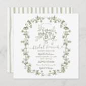 Boho Sage Floral Stripes Bow Bridal Brunch Einladung (Vorne/Hinten)