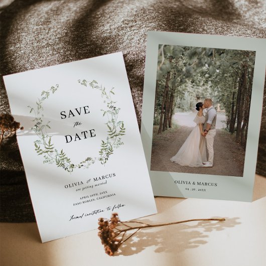 Boho Sage Foliage Wedding speichern das Datum der  Save The Date