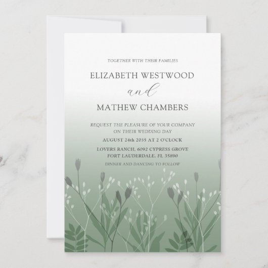 Boho Sage Gree pressed Foliage Wedding Einladung (Vorderseite)