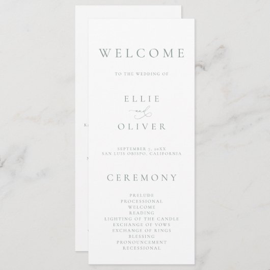 Boho Sage Green 1 Elegante Minimalistische Hochzei Programm (Vorne/Hinten)