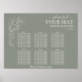 Boho Sage Green 6 Table Wedding Chart Poster (Vorne)