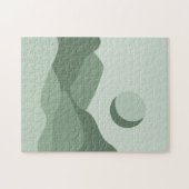 Boho Sage Green Abstrakt Landschaft Berge & Sonne Puzzle (Horizontal)