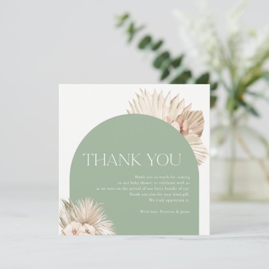 Boho Sage Green Baby Dusche Danke Karte (Stehend Vorderseite)