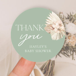 Boho Sage Green Baby Dusche Vielen Dank Runder Aufkleber