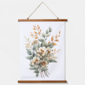 Boho Sage Green Beige Terracotta Botanical Floral Wandteppich Mit Holzrahmen (Vorderseite)
